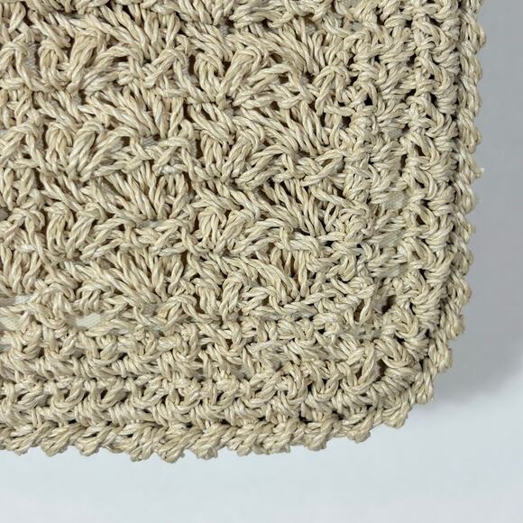 Vintage Crochet Purse Handbag Tan Retro Japan Lined Natural Handmade Two Section - Picture 3 of 11